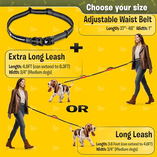 Exquisite Hands-Free Leash for Medium Dogs: Ultimate Comfort & Freedom for Running, Walking, Hiking. Premium Quality, Durable & Versatile Waist Dog Leash Belt. Your Dog Will Love It - color: Black & Red