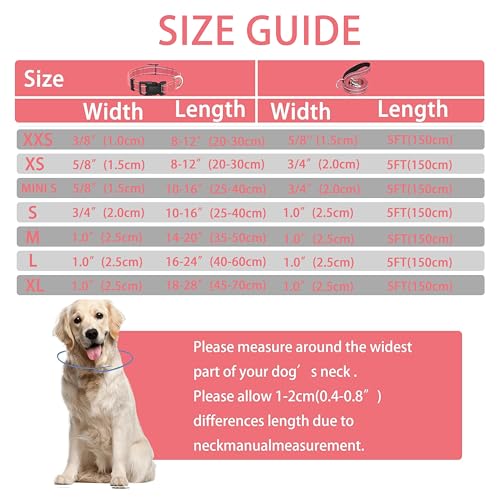 Reflective Dog Collar with Safety Locking Buckle, Adjustable Soft Breathable Nylon Collars for Small, Medium and Large Dogs(Collar+Leash XS Width 5/8" Pink) - color: Pink, size: X-Small (Width 5/8")