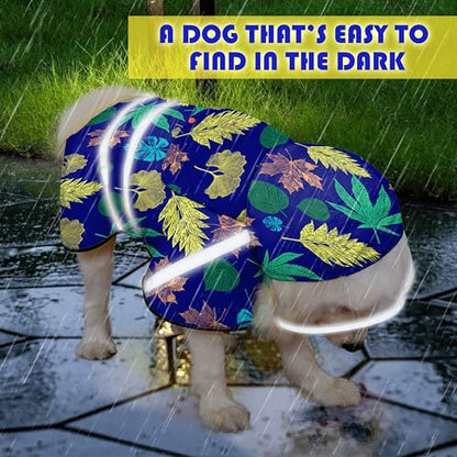 Dog Raincoat, Adjustable Rain Jacket with Hooded Double Layer for Large Medium Small Dogs Puppies, Lightweight Waterproof Rain Coat Poncho with Reflective Stripe Leaf Blue,M - color: Leaf Blue, size: Medium