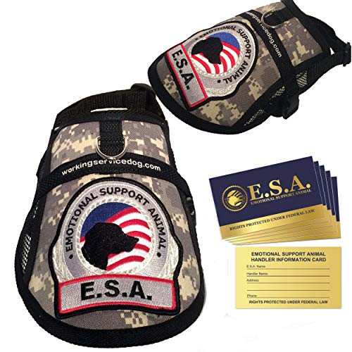 Premium Emotional Support Dog Vest | ESA Dog Vest | Mesh Cooling Panel | Emotional Support Dog Harness | Includes 5 Federal Law ESA Handout Cards (9" - 13" Girth, Camouflage) - color: Camouflage, size: Fits 9" - 13" Girth
