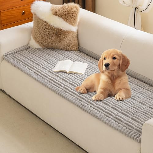 MYSKY HOME Couch Covers for 3-4 Cushion Sofa Pet Friendly, Couch Cover for Dogs, Sofa Covers for Pets Washable, Soft Non-Slip Sofa Slipcovers Furniture Protector Covers, Light Grey, 27.6" x 82.7" - color: Light Grey, size: 27.6" x 82.7"