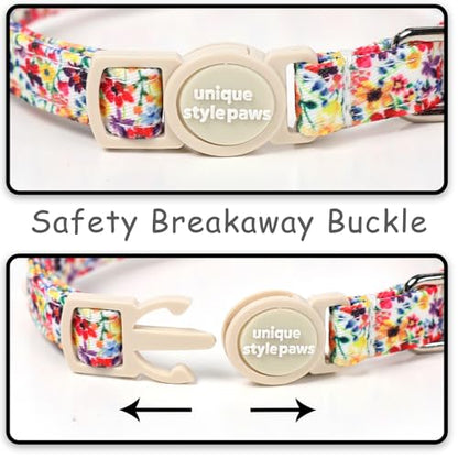 Unique style paws 2 Pack Valentine Kitten Collar Breakaway with Bell&Pendant, Adjustable Safety Spring Summer Colorful Flower Cotton Collar for Girl Boy Cat and Small Pet - color: colorful flower