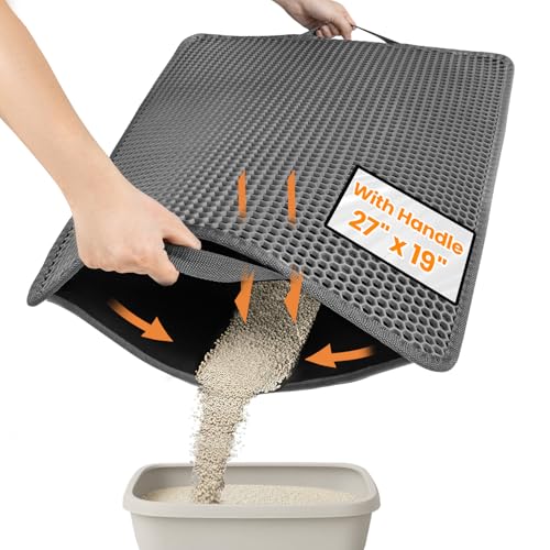 Cat Litter Trapping Mat, 27"x19" Universal Fit Litter Box Floor Mat, Hexagon Grids & Anti-Leak Base, Machine Washable, Non-Slip Kitty Mat for Most Homes, Gray - color: Gray
