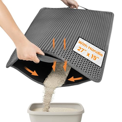 Cat Litter Trapping Mat, 27"x19" Universal Fit Litter Box Floor Mat, Hexagon Grids & Anti-Leak Base, Machine Washable, Non-Slip Kitty Mat for Most Homes, Gray - color: Gray