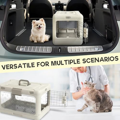 Hard Cat Carrier,Dog Crate for Small Dogs,Cat Kennel Clear,Foldable Dog Kennel with Urine Pad Mesh Grid,Ventilation & Hard Plastic Protection Transparent Pet Carrier 20" L,White - color: White