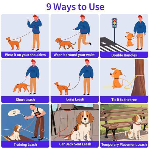 Hands Free Dog Leash by Kazazoo, Adjustable 5.8-8.5FT Waist & Crossbody Leash with Quick Off Buckle, Reflective Stitches for Walking, Jogging,Medium to Large Dogs & Puppies M Size Blue - color: Blue, size: M