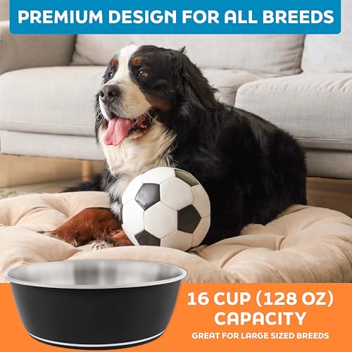 Master Pet Supply Stainless Steel Dog Bowls Set of 2 (128 Oz Each) with Non-Slip Rubber Base - Black Velvet - Basic Dog Food Bowl Water & Food Bowls for Small Medium Large Dogs & Cats, Metal Dish - color: Black Velvet, size: 16 Cups (128 oz) 2 Pack