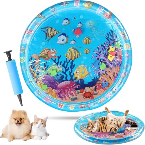 Aqua Cats Water Mat with Fish,Cat Dog Water Mat,Thickened Durable Non-Slip Playmat, Durable Easy Clean,Suitable for All Types of Pets (A) - color: A