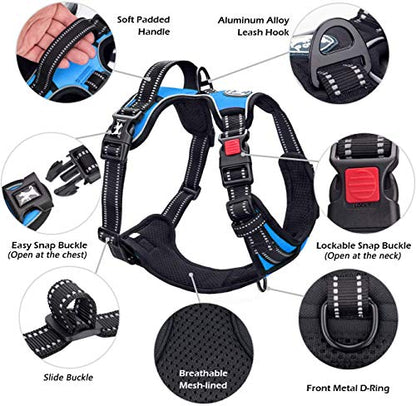 PoyPet No Pull Dog Harness, No Choke Front Lead Dog Reflective Harness, Adjustable Soft Padded Pet Vest with Easy Control Handle for Small to Large Dogs(Blue,XS) - color: Blue, size: XS
