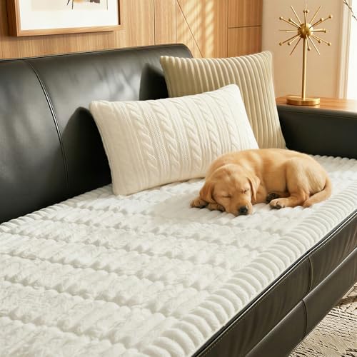Fixwal Pet and Family Friendly Couch Covers, Washable Non-Slip Dog Mat with Waterproof Backing, Soft Plush Protector for Sofa, Car Seat, Bedside, Playpen, Camping (White, 27.6" x 70.9") - color: White, size: 27.6" x 70.9"