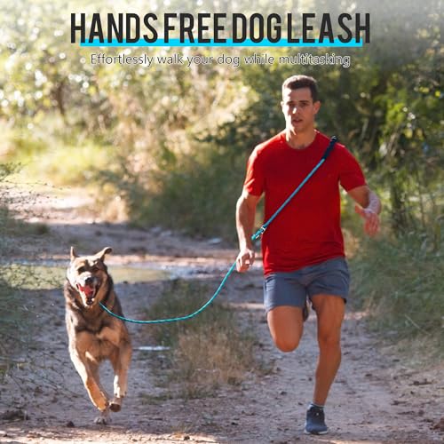 Hands Free Dog Leash, 10FT Adjustable Waist Leash for Walking, Reflective Nylon, Heavy Duty 1/2 Inch, Tangle Free No Pull for Large Medium Dogs Running Hiking, Blue