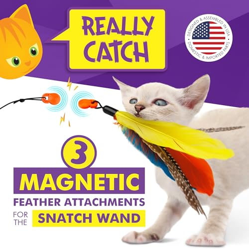 Cat Amazing Snatch Feathers Replacement Pack - 3 Magnetic Feather Attachments for The Snatch Magnetic Wand - Cat Toy Feathers – Cats Can Really Catch! - style: Snatch Feather Attachment 3-pack