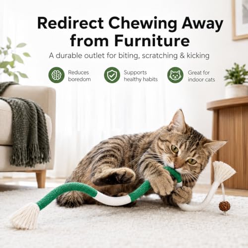 3 PCS Cat Chew Toys Rope Set, 27.56" Natural Sisal & Cotton Rope Cat Toys with Catnip, Pet-Friendly Teething & Oral Care Toys for Indoor Cats and Kittens