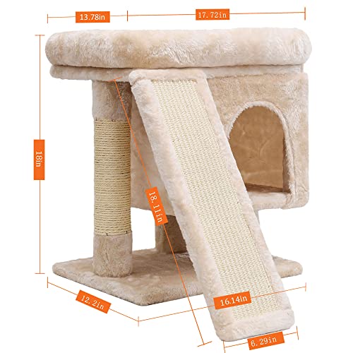 SYANDLVY Small Cat Tree for Indoor Large Cats, Kittens Condo with Scratching Post and Board, Modern Activity Tower with Cave (Beige) - color: Beige