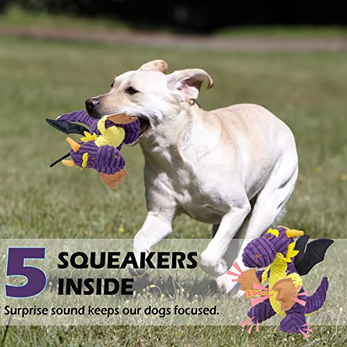 GOOLA Purple Dragon Dog Toy, Plush Squeaky Toy for Large Breeds, Interactive Fun with 5 Squeakers, Chew Toys for Puppies & Adult Dogs - color: Purple,Yellow,Black