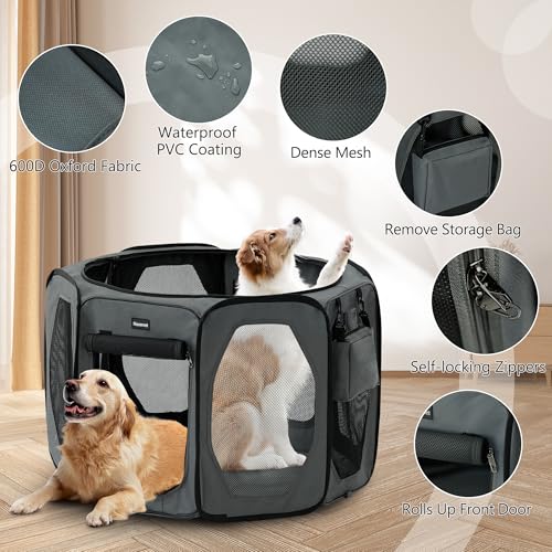 Nasonet Dog Playpen, Cat Dog Crate Portable Pet Exercise Cage Kennel House Puppy Playpen Animal Playpen Indoor/Outdoor, Water-Resistant Kennel Tent with Traveling Bag (Grey, Large)