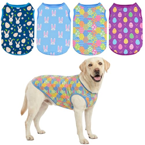 4-Pack Easter Dog Tank Tops Spring Summer Colorful Sleeveless Pet Apparel Rabbit & Easter Egg Patterns Outfits Puppy Vest for Small Medium Large Dogs 4XL - size: XXXX-Large