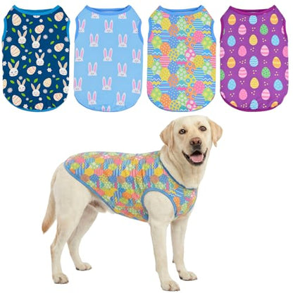 4-Pack Easter Dog Tank Tops Spring Summer Colorful Sleeveless Pet Apparel Rabbit & Easter Egg Patterns Outfits Puppy Vest for Small Medium Large Dogs 4XL - size: XXXX-Large