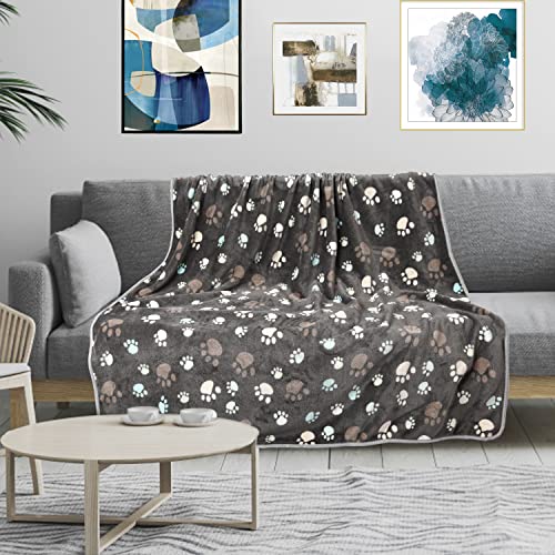 Rezutan Upgraded Flannel Blankets for Large Dogs & Cats, Soft Washable Pet Mat Throw Cover for Kennel, Crate, Bed - Cute Paw Pattern, Grey 40" x 50" - color: Grey, size: 50x40 inch