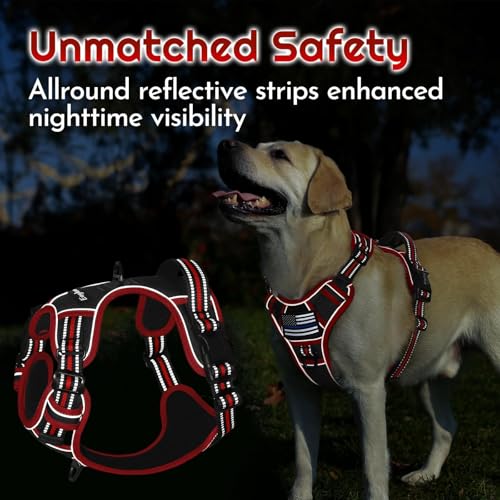 Dog Harness Small Sized, Easy Wearing with 3 Buckles, Adjustable No Pull Pet Harness with 2 Rings for Walking, No Chock Reflective Soft Padded Vest with Control Handle, Black & Red, S - color: Black & Red, size: Small
