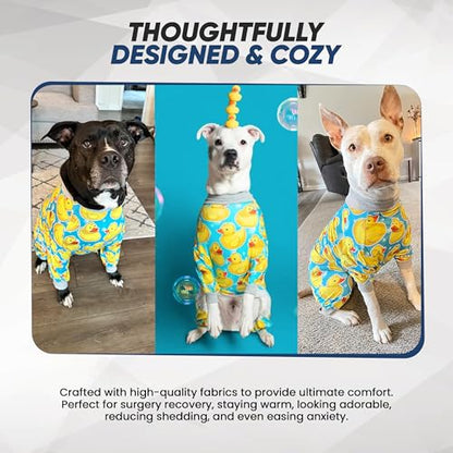 Tooth and Honey Pit Bull Pajamas Rubber Duck Print Lightweight Pullover Pajamas Full Coverage Dog pjs Yellow with Grey Trim - size: XX-Large