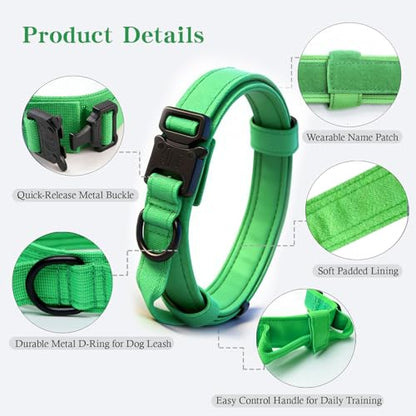 Tactical Dog Collar - Military Dog Collar - Adjustable Nylon - Heavy Duty Metal Buckle with Handle - Bright Green, Small - color: Bright Green, size: Small (Pack of 1)