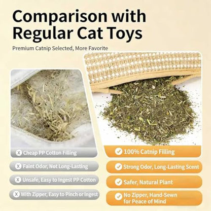 Catnip Chew Toy, Cat Toys Pack of 5 with 3 Lamb-Scented Wool Balls, Interactive Catnip Chew Toy, Soft Sisal Material, 6000mg of Catnip, Suitable for Indoor Scratching, Chewing, and Teething