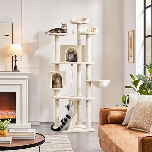 Yaheetech Multi-Level Cat Trees Cat Towers 79in Cat Tree for Indoor Cats with Sisal-Covered Scratching Posts, Plush Perches and Stable Condo for Kittens, Cats and Pets, Beige - color: Beige
