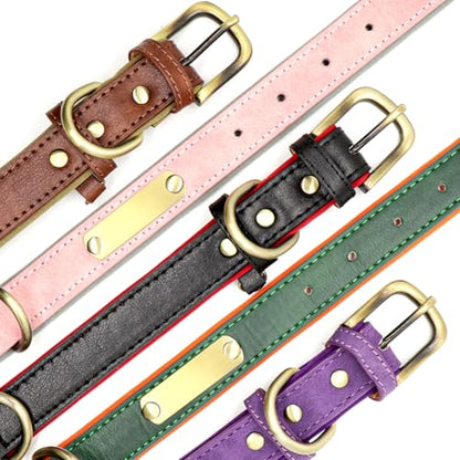 Custom Leather Dog Collar with Name Plate - Personalized Collar for Dogs with Laser-Engraved Nameplate - PU Faux Leather with Neoprene Lining (Brown, M (12-15 Inches)) - color: Brown, size: M (12-15 Inches)