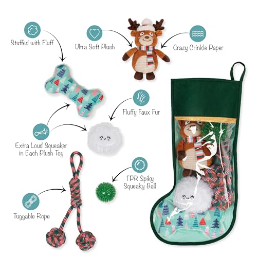 Fringe Studio Pet Toy, Happy Pawlidays Dog Toy Stocking 6 Piece Set, PetShop Collection (630020) - color: Pawlidays