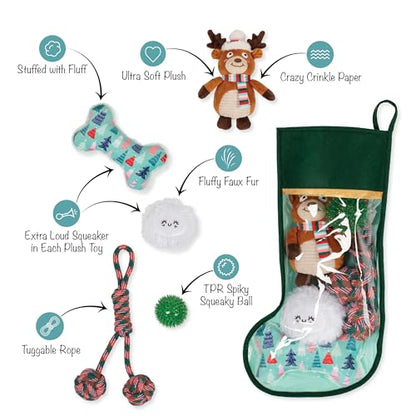 Fringe Studio Pet Toy, Happy Pawlidays Dog Toy Stocking 6 Piece Set, PetShop Collection (630020) - color: Pawlidays