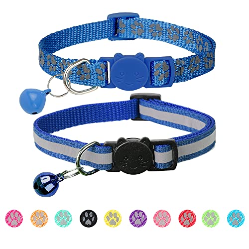 2 Pack Reflective Cat Collar Breakaway with Bell,Personalized Kitten Collars,Adjustable Safety Buckle Collar for Male Cats Girls & Boys (Navy Blue) - color: Navy Blue