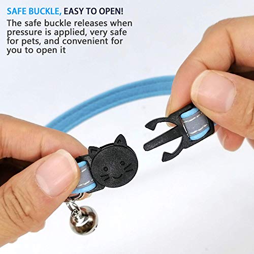 3 PCS Breakaway Cat Leather Collars, Reflective Safety Buckle Kitten Collar with Bell for Cat Kitty and Small Animals, Adjustable from 7.5in-12.5in (3 Colors)