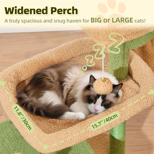 Taoqimiao MS043T Cat Tree, 32.2-Inch Cat Tower for Indoors Cats, Cat Condo with Large Cat Perch, Spacious Cat Cave, Scratching Posts for Small and Medium Cats, Cactus - color: Cactus