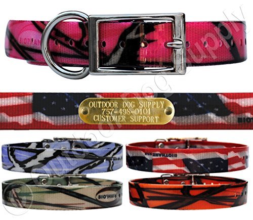 Outdoor Dog Supply 1" American Flag D-Ring Dog Collar with Custom 3/4" Brass Nameplate | Durable, Odor-Resistant, Adjustable for Medium & Large Dogs, USA-Made (21") - color: American Flag, size: 21" Long