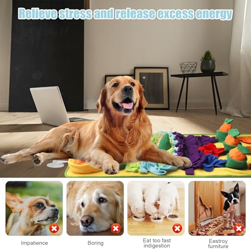 Snuffle Mat for Dogs Large Breed - 32'' X 20'' Washable Durable Sniff Mat for Slow Feeding Training, Enrichment Puzzle Toy for Mental Stimulation & Stress Relief - color: Blue-Yellow
