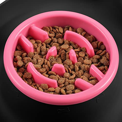 100% Waterproof BPA Free Pet Dog Bowls2 Stainless Steel（53oz+27oz） with 1.35“ Raised Edge Silicone Mat + Slow Feed Dog Water and Food Bowls for Feeding Small Large Dogs Cats Puppies (Black) - color: Black