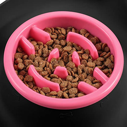 100% Waterproof BPA Free Pet Dog Bowls2 Stainless Steel（53oz+27oz） with 1.35“ Raised Edge Silicone Mat + Slow Feed Dog Water and Food Bowls for Feeding Small Large Dogs Cats Puppies (Black) - color: Black