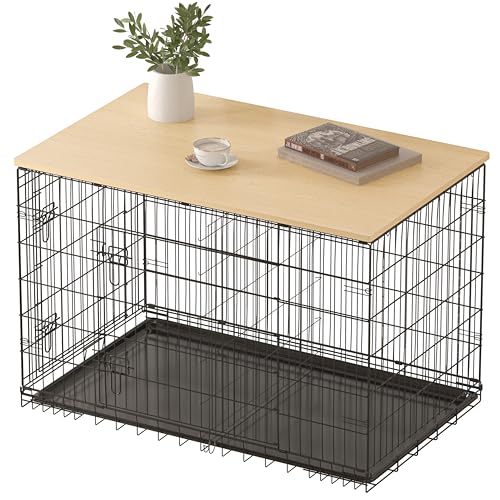 Dog Crate Topper Wood Countertop for 48 42 36 30 24 inch Dog Cage, Dog Crate Cover,Dog Kennel Topper(Crate Not Include) (Original Wooden Color, for 42 Inch Crate) - color: Natural Wood Color, size: 42.0"L x 27.6"W x 0.6"H