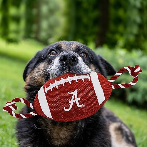 NCAA Alabama Crimson Tide Football Dog Toy, Tough Quality Nylon Materials, Strong Pull Ropes, Inner Squeaker, Collegiate Team Color - color: Alabama Crimson Tide