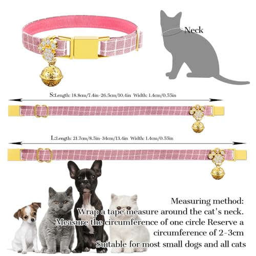 Personalized Breakaway Cat Collars - Magnetic Buckle, Bell - Safety Quick Release, Customized for Girls & Boys Cats- (Checkered-Pink) - color: Checkered-Pink