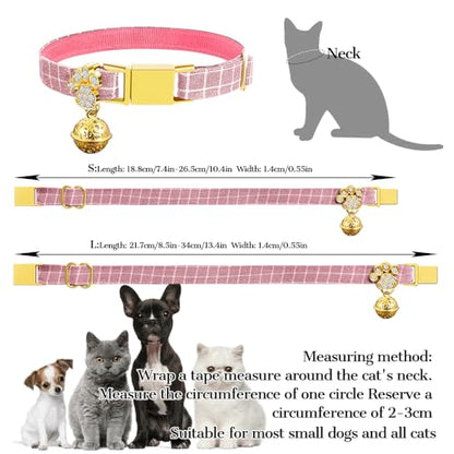 Personalized Breakaway Cat Collars - Magnetic Buckle, Bell - Safety Quick Release, Customized for Girls & Boys Cats- (Checkered-Pink) - color: Checkered-Pink