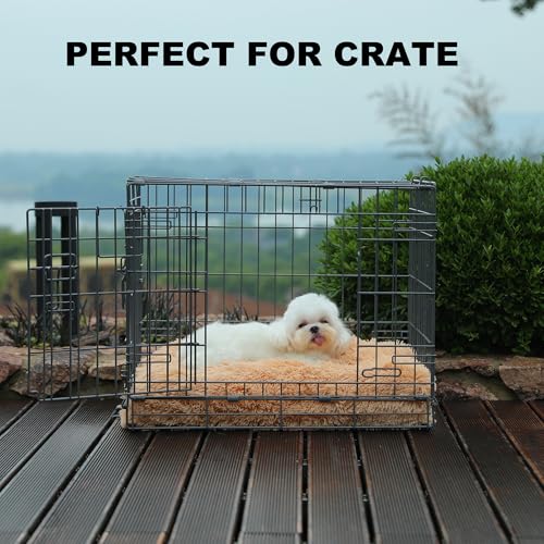 Bedfolks Plush Waterproof Dog Crate Bed, Removable Washable Cover, Faux Fur, Fluffy Kennel Bed 17"x12", Camel - color: Solid Camel, size: XX-Small(17x12'')
