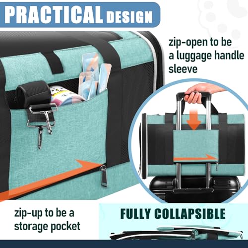 GAPZER Soft Cat Carrier Large Cat 20 lbs/Kitty Cat Travel Crate for Pet Top Load/Small Dog Sturdy Transport Fabric Carry Bag 10 Pounds/Yorkie Kennel with Pocket Teal Aqua - color: Turquoise