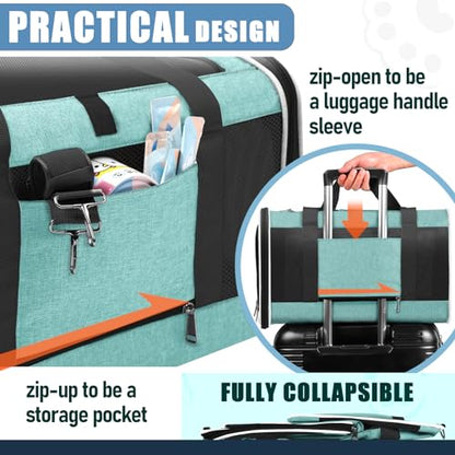 GAPZER Soft Cat Carrier Large Cat 20 lbs/Kitty Cat Travel Crate for Pet Top Load/Small Dog Sturdy Transport Fabric Carry Bag 10 Pounds/Yorkie Kennel with Pocket Teal Aqua - color: Turquoise