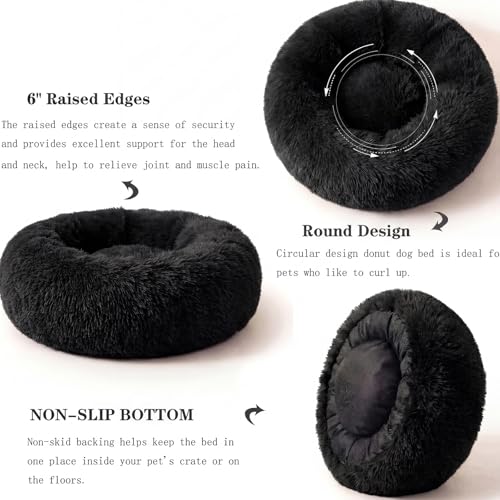 nononfish Puppy Beds for Small Dogs Washable 19" Black Calming and Anxiety Pet Beds Fluffy and Plush Durable Small Dog Bed - color: Black, size: 19 inches