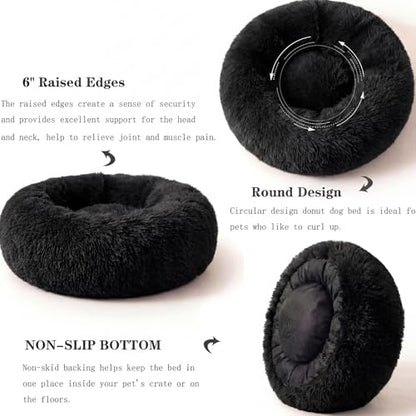 nononfish Puppy Beds for Small Dogs Washable 19" Black Calming and Anxiety Pet Beds Fluffy and Plush Durable Small Dog Bed - color: Black, size: 19 inches