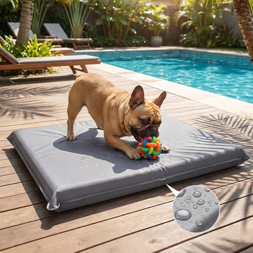 Veehoo Outdoor Waterproof Dog Bed, Water-Resistant Orthopedic Dog Bed for Small Medium Dogs 30 Inch Pet Bed Crate Pad Mattress, Gray