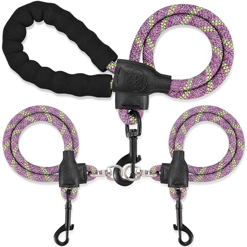 Double Dog Leash for Two Dogs - Detachable 360° Swivel, No Tangle Leash with Reflective Strips for Walking and Training Small Medium and Large Dogs, S/8-45ibs, Purple - color: Purple, size: S (8-45 lbs)