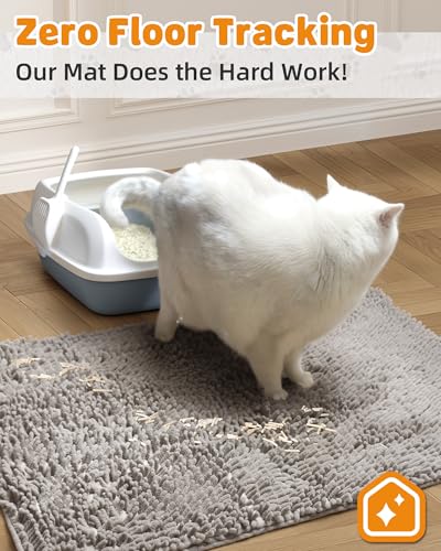 Cat Litter Mat Litter Trapping Mat, 33"x23" Plush Cat Litter Rug Catcher, Easy to Clean, Machine Washable - color: Gray, size: Large